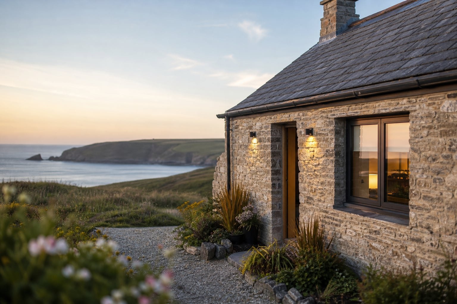 Coastal Pembrokeshire holiday cottage in soft evening light