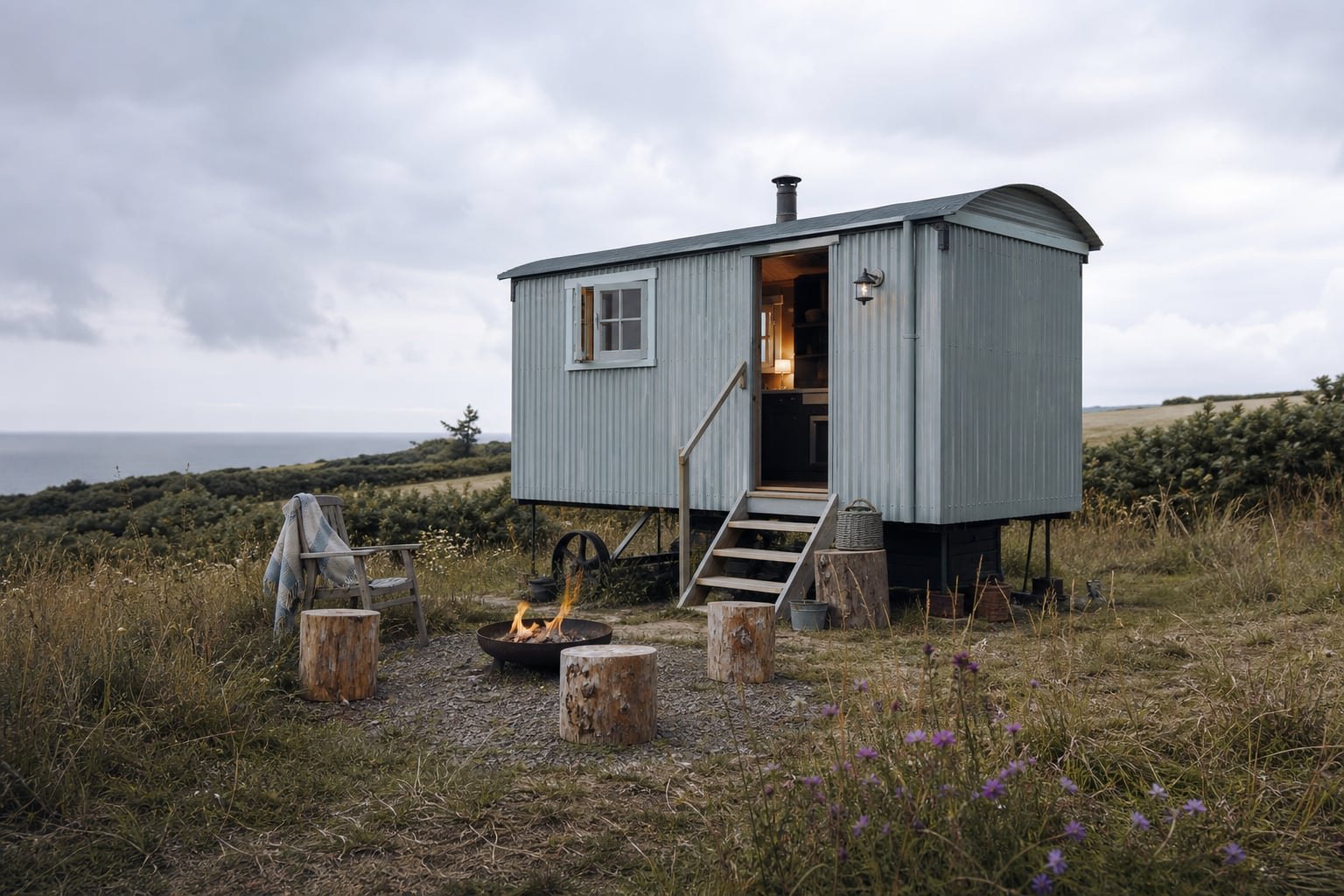 Glamping shepherd’s hut in a Pembrokeshire meadow