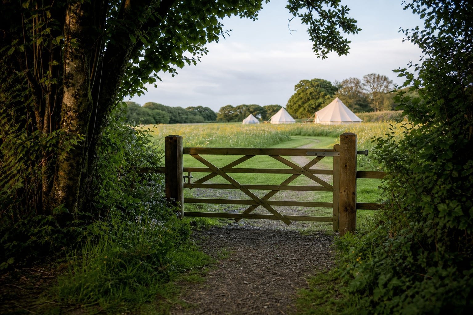 Footpath approaching the glamping field gate