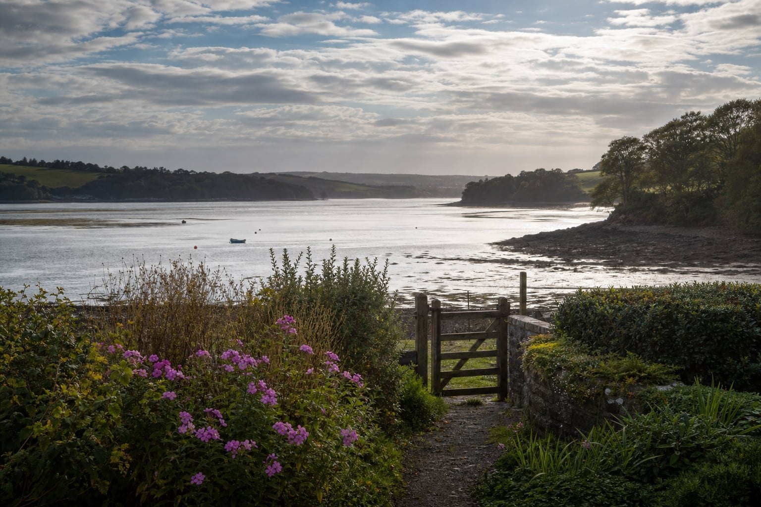Estuary path context beyond the cottage garden