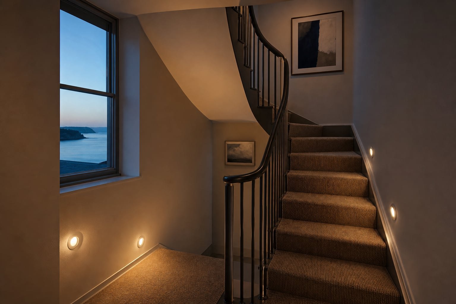 Internal stair with soft pathway lighting