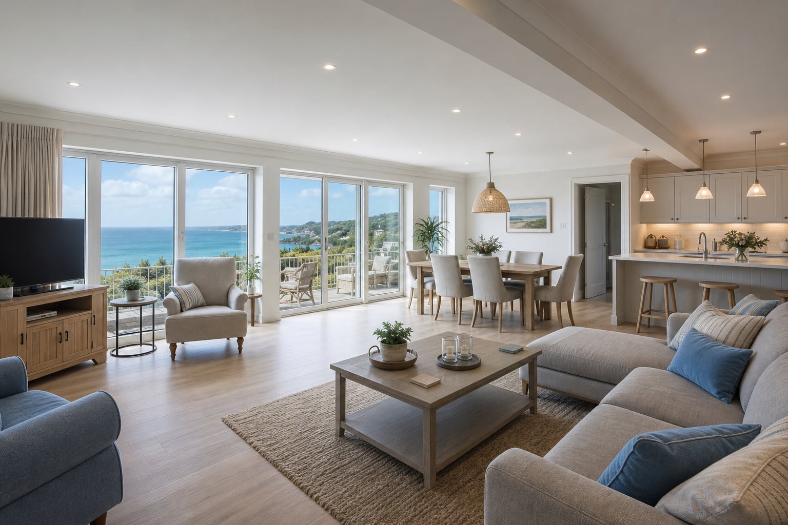 Wide open-plan living and dining space