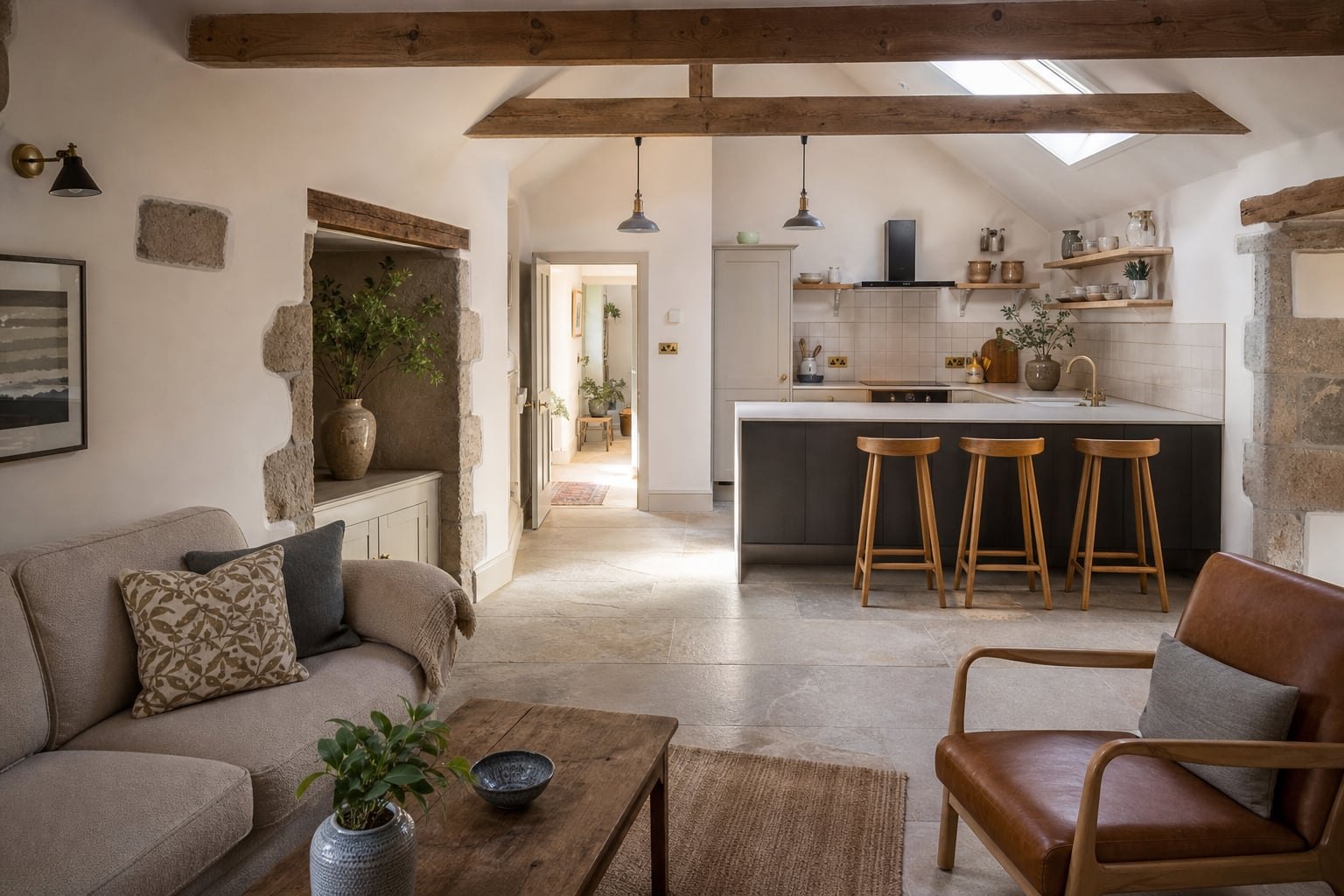 Opposite view of open-plan living in a St Davids short let