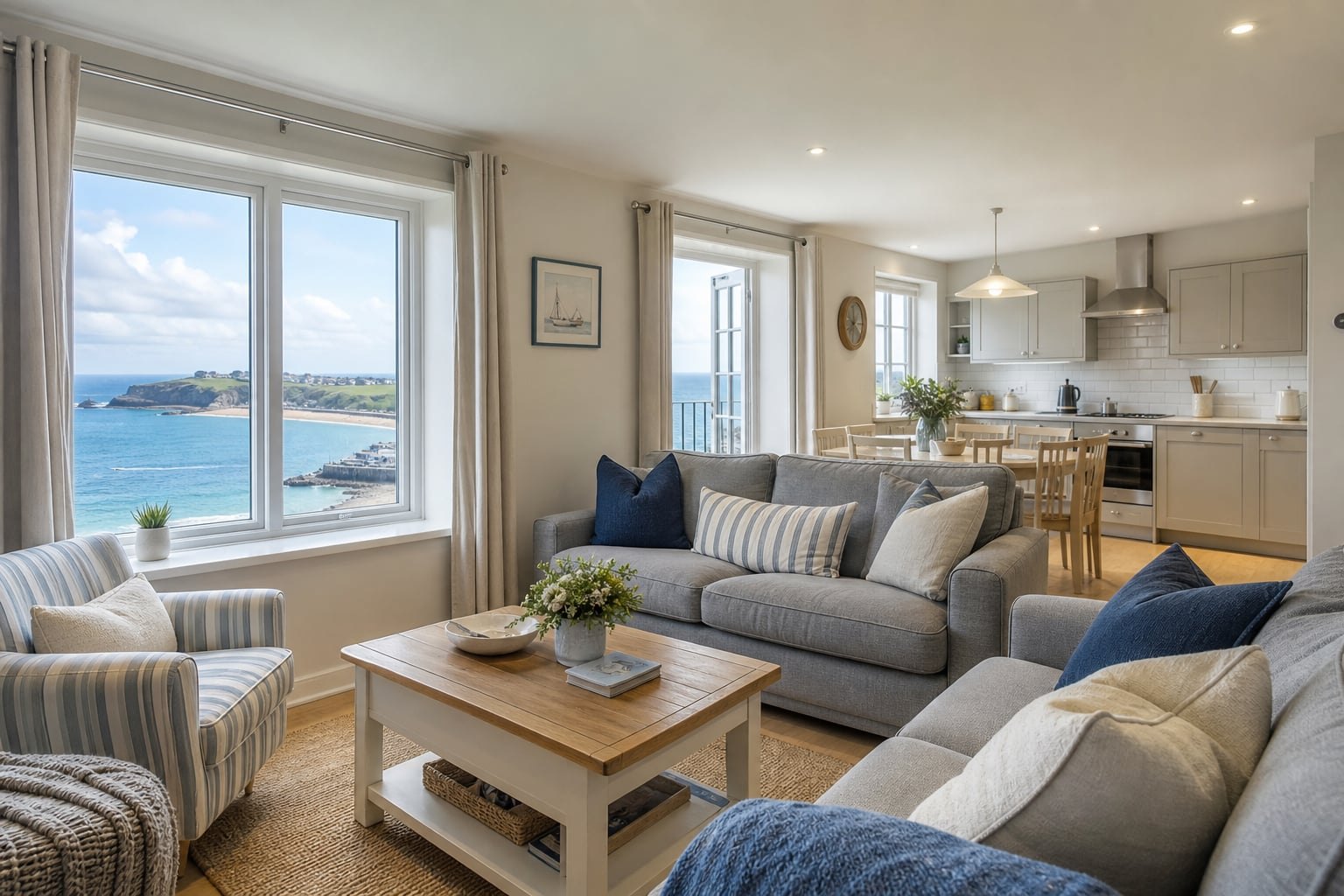 Opposite view of the cottage living space prepared for guests